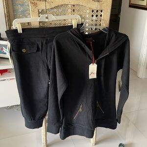 Joie Black Sweatpants & Hoodie with Gold Zipper Set